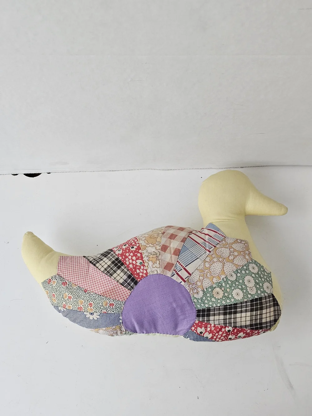 Patchwork Duck Accent Pillow in Yellow with Purple Detail Multicolor
